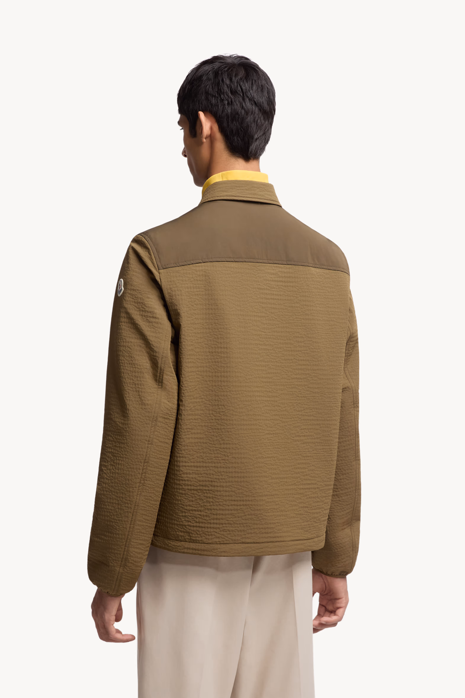 Padded Seersucker Zip-Up Shirt Men Olive Green Moncler 5